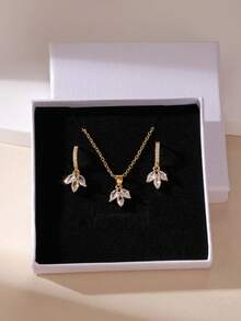 GEREIT 1 Set de Collar con Colgante de Cubo de Acero Inoxidable y Circonita y Aretes, Adecuado para Mujeres, Regalo de Vacaciones, Regalo del Día de la Madre (Viene con Caja de Regalo) - Dorado - Ver 16