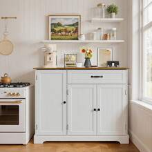 Asofer Kitchen Cabinet With Drawer And Shelves, Multi-Purpose Cabinet With Ample Storage Space, Vintage Look For Kitchen, Living Room, 84.5 Cm High - Brown - View 8