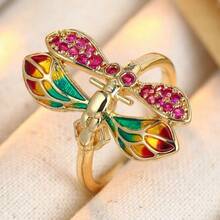Insect Silhouette Ring, Dual-Color Craftsmanship With Enamel Decor, Unique And Elegant Nature-Inspired Design - Gold - View 8