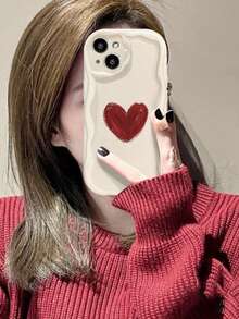 1pc Textured Heart Design Silicone Phone Case Suitable For IPhone 17 Pro Max, 14, 13, 11, 12 Mini, 15 - White - View 3