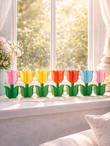 24pcs/12pcs/6pcs/1pc-DIY Paintable Tulip Ornaments, 3D Paintable Wooden Tulip Decorations, Wooden Material, Perfect For Home Decor, Party Gatherings And Creative Crafting. Also Suitable For School Graduation Parties, Thanksgiving Craft Gifts And Fun Games. - Multicolor - View 9