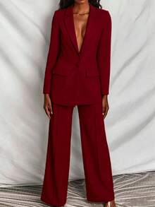 Conjunto de chaqueta y pantalones para mujer - Burdeos - Ver 2