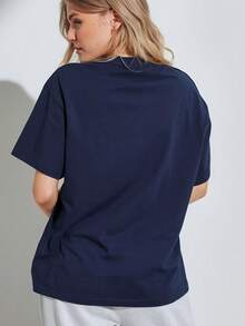 Women's Tropical Shell Print Casual T-Shirt - High Elasticity Top,Summer Beachwear, All-Season Comfortable Fit, Vacation Outfits For Women - 藏蓝色 - 查看 2