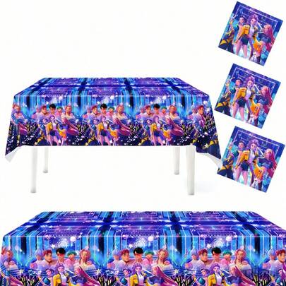 1pc K-Pop D Emon Hunter Girl Group Theme Disposable PE Tablecloth, Fan Party Birthday Celebration Decor, Random Style