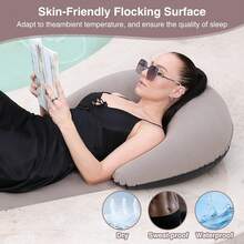 Inflatable Beach Mat Lounge Chair, Outdoor Sunbathing Sleeping Pad With Inflatable Pillow, Portable Flocking Beach Lounge Chair, Suitable For Lawn, Outdoor Camping, Travel, Beach Vacation - Grey - View 5