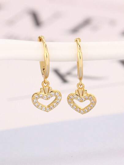 1 Đôi bông tai hình trái tim mạ vàng 18K bạc 925 đính đá CZ, kiểu dáng nhỏ nhắn, ôm sát tai, trang sức không gây dị ứng dành cho nữ.