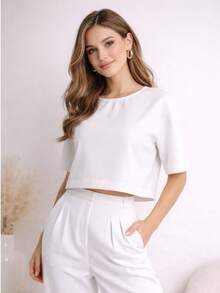 Women's Blouse And Wide-Leg Pants Set - White - View 2