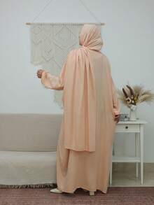 Women's Modest Long Sleeve Solid Color Prayer Robe, Lantern Sleeve Design, Full Length Woven Fabric, Suitable For Elegant Occasions, Applicable For Church And Home Use - Apricot - View 4