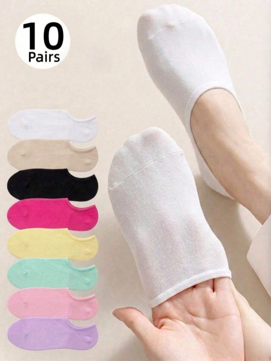 10 paires de chaussettes invisibles transparentes de couleurs aléatoires pour femmes, confortables et respirantes - Multicolore - Voir 1