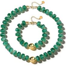 Colar de Contas Grossas de Resina, Acessório de Colar Minimalista Moderno e Personalizado para Mulheres - verde-1 - Visão 11