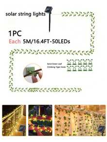 2/5/10m Luces solares de hiedra, 100 luces LED de vid artificial, luces de hadas de hojas de plantas falsas, decoración de vid y luces LED para dormitorio, hiedra artificial alimentada por energía solar - Hojas de seda realistas y material de alambre de cobre suave, estética minimalista, patrón de hiedra verde, luz suave y cálida, 8 modos de iluminación - Luces de hadas de cortina LED, adecuadas para decoración interior durante todo el año, valla de privacidad, pared - Hojas verdes alimentadas con energía solar - Ver 14