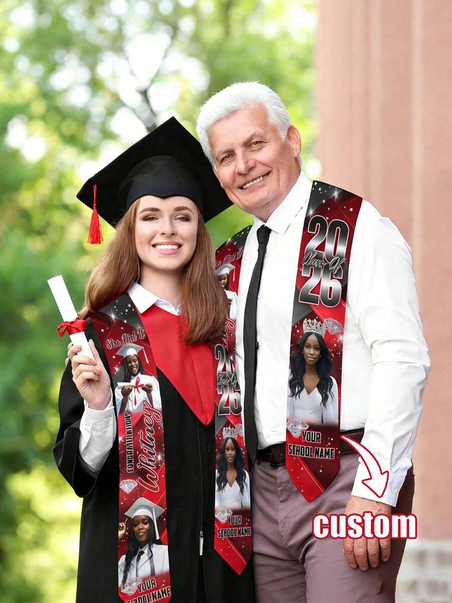 Cinta personalizada de graduación de la clase de 2026 con foto, nombre y escuela, regalo de graduación - Multicolor - Ver 1