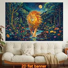 2D Flat, 1pc, Large/Small Size, 2D Flat Printed Wall Tapestry Featuring A Lion In A Moonlit Forest With Vibrant Colors. Ideal For Room Decoration, Party Themes In Living Rooms Or Dormitories, Home Decor, Decorative Tapestry, Art Wall Hanging - 多色 - 查看 2