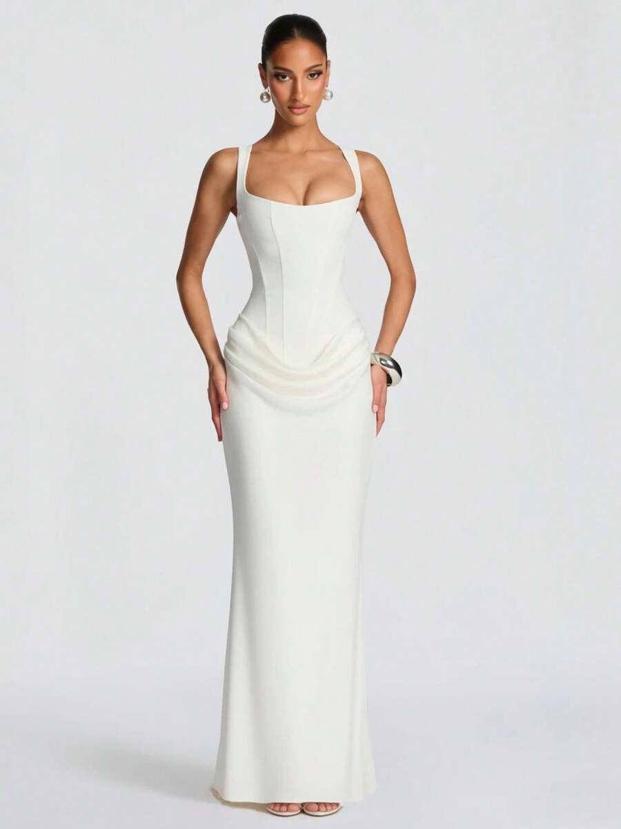 Mingmingxi Vestido largo blanco sexy con corsé, traje de fiesta, vestido de noche para mujer, vestido largo negro para cena, vestido de baile, vestidos elegantes para graduación - Blanco - Ver 1