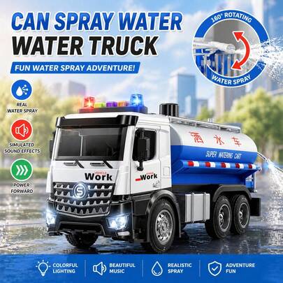 Xe tưới nước đồ chơi cỡ lớn, xe kỹ thuật giáo dục nhận thức, mô hình xe hợp kim có âm thanh và ánh sáng quán tính, quà tặng sinh nhật/năm mới cho bé trai (màu ngẫu nhiên)