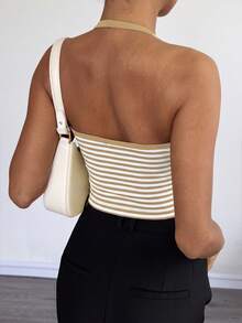 Casual Sexy Versatile Ribbed Spaghetti Strap Ribbed Camisole, Spring/Summer - Apricot White - View 5