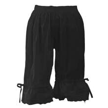 Pantalones bombachos con dobladillo de encaje y lazo, Shorts elásticos de pierna ancha, Estilo Vintage, Color sólido - Negro - Ver 4