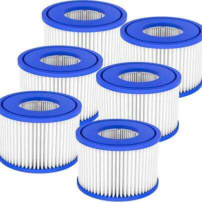 6pcs Reusable VI Type Pool Filter Cartridges, Compatible With 90352E 58323 90427E, Replacement Accessories For Above Ground Swimming Pool Filters