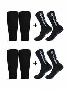 Bộ 2 đôi tất giữ ấm chân + 2 đôi tất ống chân, Bộ đồ giữ ấm chân thể thao cho nam, Bóng đá, Bóng rổ, Thoáng khí, Thấm hút mồ hôi, Dùng cho phòng tập, Mùa thu - Nhiều màu - Xem 12