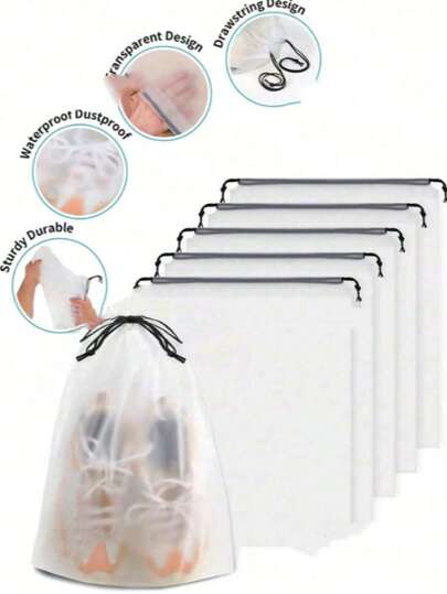 10 chiếc túi đựng giày du lịch cỡ lớn trong suốt có dây rút, chống thấm nước và chống bụi, túi đựng giày di động, túi sắp xếp giày dép unisex, túi đựng ủng, hộp đựng giày, phụ kiện giày dép, vật dụng cần thiết cho du lịch, du thuyền, ký túc xá, nhà, trường học, khách sạn.