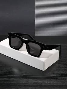 1 PC Men's Classic Casual Square Fashion Glasses Black Polycarbonate Frame With Soft Tinted Lenses Lightweight Snug Fit Suitable For Outdoor Commute With Glasses Box - Multicolor - View 6