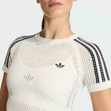 Adidas Áo thun ngắn tay dáng ôm Clover Knit dành cho nữ - Trắng/Đen - Xem 5