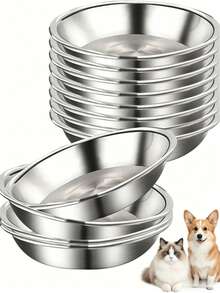 PETSIN 1/2/5 buah Mangkuk Kucing Stainless Steel, Mangkuk Makanan & Air Hewan Peliharaan Dangkal Lebar 5,9 Inci, Mudah Dibersihkan, Untuk Kucing & Anjing Kecil - 365 ml - View 4