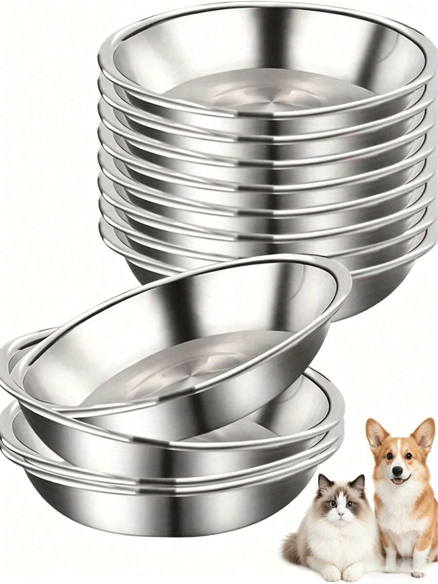 1/2/5pcs Stainless Steel Cat Bowl, 5.9 Inch Barrel-Shaped Pet Bowl, Wide And Shallow Design Suitable For Cat Whiskers, Easy To Clean, Suitable For Cats And Small Dogs, Large Diameter Pet Food And Water Bowl, Dishwasher