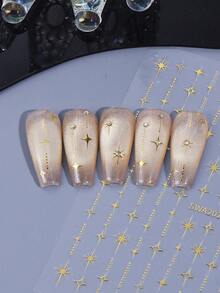 5张3D星形美甲贴纸，多色流星爆裂线条图案，金属光泽闪亮星空自粘美甲贴纸，DIY美甲装饰，女士美甲用品 - 彩色 - 查看 6