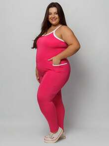 Plus Size Fitness Jumpsuit With Pocket 11312 - 粉色 - 查看 3