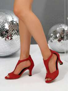 [2026 Hot Selling] Must-Have High Heels For Spring And Summer! Women's Solid Color T-Strap High-Heeled Sandals, Stylish Open-Toe Dress Shoes. ✅ Comfortable To Wear: Sturdy Heel Design, Non-Slip Sole. Suitable For Wedding Parties. ✅ Stylish Design. ✅ Available In 4 Classic Colors: Red / Pink / Black / Yellow, Easily Match Dresses And Jeans. - Phiên bản nâng cấp màu đỏ - Xem 2