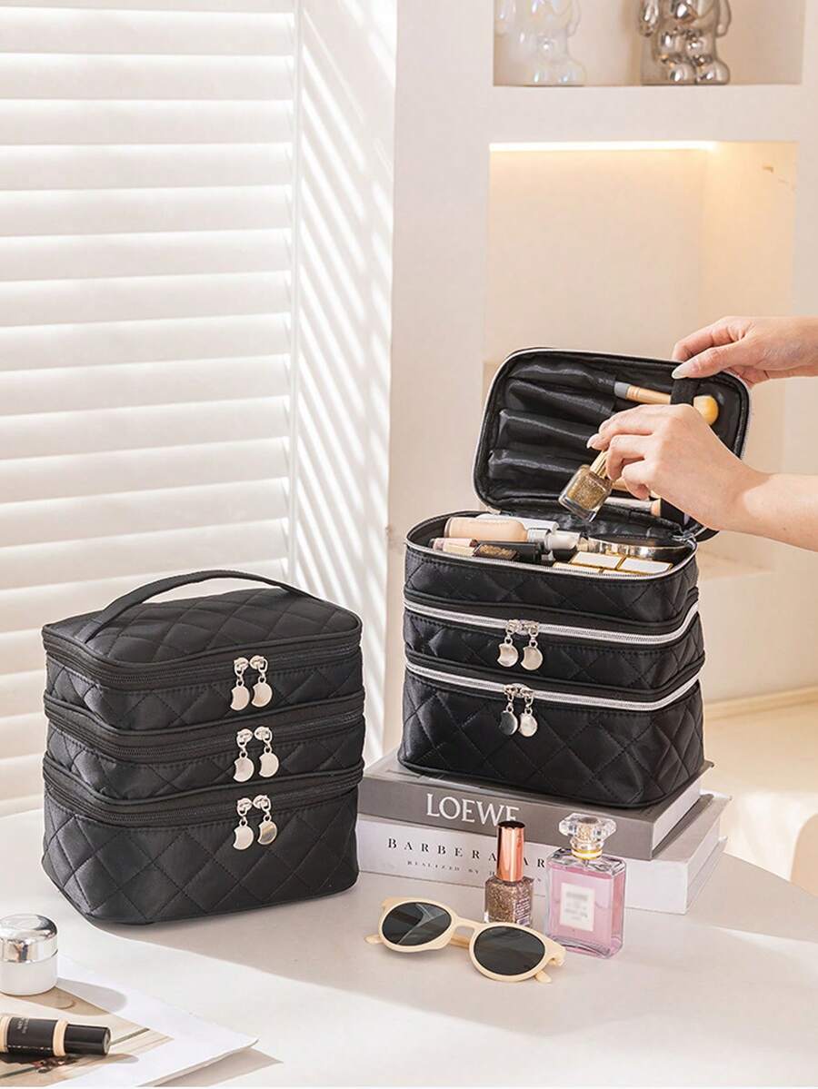 New Large Capacity 3-Layer Rhombus Cosmetic Bag, Multi-Functional Handbag Toiletry Organizer Bag For Women Travel - View 1