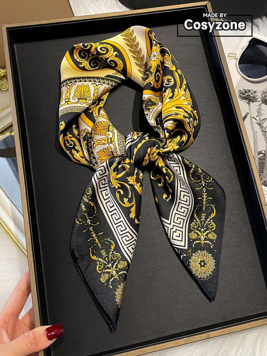 1 chiếc khăn bandana in họa tiết Paisley, dài 70cm, chất liệu giả lụa, đa năng dùng làm khăn quàng cổ, khăn trùm đầu, phụ kiện cho nam giới, phụ kiện, khăn che chắn khi đi biển. - màu đen - Xem 1