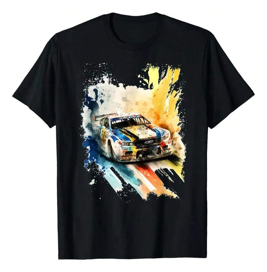 Camiseta Con Estampado Stock Car Racing,100% Algodón - Negro - Ver 1