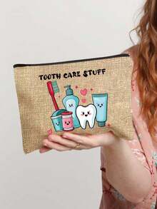 Bolsa de cosméticos de cuidado dental divertida - "Productos de cuidado dental" Bolsa de maquillaje, bolsa de maquillaje con diseño de dientes de dibujos animados, estuche de viaje portátil con cremallera para productos de higiene dental, bolsa de cosméticos para productos de higiene bucal, organizador de cuidado bucal divertido para mujeres y hombres, puede contener cepillo de dientes, pasta de dientes, etc. - Diseño caprichoso y educativo - Perfecto para viajes, playa, viajes, regalo perfecto para amantes del viaje del higienista dental - Multicolor - Ver 12
