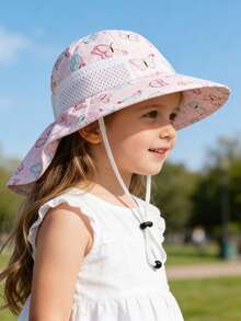 1pc Kids' Solid Color Mesh Shawl Bucket Hat, Suitable For Beach Vacation Sun Protection, Fits Ages 8-16 - Multicolor - View 2