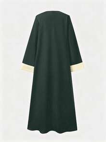 3pcs Set Elegant Solid Color Middle Eastern Long Sleeve Open Abaya + Sleeveless Robe + Matching Headscarf, Abaya 3-Piece Set With Headscarf, Arabic Clothing - Army Green - View 2