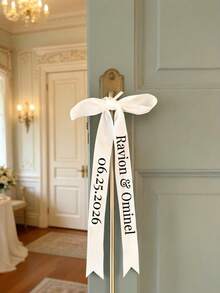Custom Personalized Bow Chair Back Trim, Customizable With Text, White Satin Ribbon Bow, Suitable For Bride And Groom Chairs, Elegant Ceremony And Reception Decoration, Reserved Seating Sign, Wedding Keepsake. - Multicolor - View 6