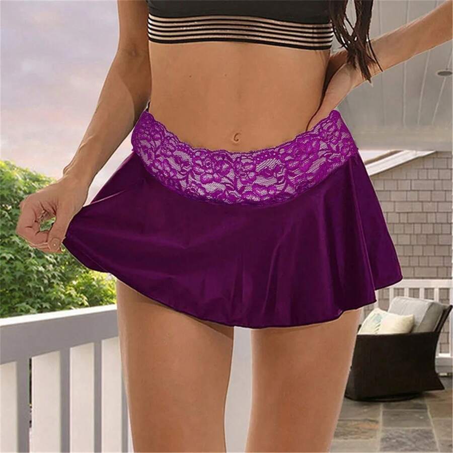 Ultra Mini falda Sexy para mujer de piel sintética informal nueva por encima de la rodilla negro corto caliente verano otoño moda baile señora fiesta Club desgaste - Morado - Ver 1