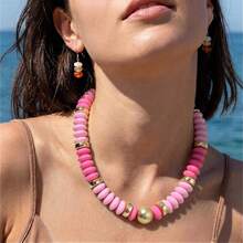 Dây chuyền hạt nhựa phong cách Bohemian dành cho nữ, dây chuyền hạt có thể điều chỉnh, thích hợp cho lướt sóng và đi biển, trang sức hạt acrylic mạ vàng thủ công, quà tặng cho phái nữ. - Phong cách 1 đầy màu sắc - Xem 2