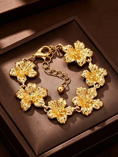 1 chiếc vòng tay hình hoa bằng kim loại mạ vàng, kiểu dáng Bohemian, bất đối xứng, phù hợp để đeo hàng ngày, dự tiệc, lễ hội âm nhạc, phong cách đường phố, kỳ nghỉ biển, bikini, thanh lịch và tinh tế dành cho phụ nữ.