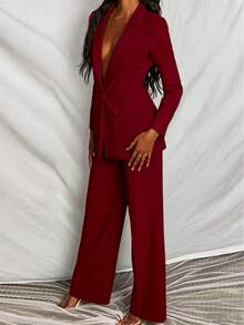 Conjunto de chaqueta y pantalones para mujer - Burdeos - Ver 5
