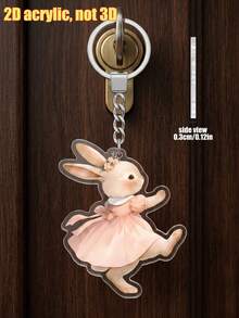 1pc Flat Cute Rabbit Acrylic Keychain, High-Definition Printing Unisex Acrylic Material Bag Pendant, Multifunctional Key Organizer, Suitable For Personal Decoration, Party Favors, Back To School Gifts - Multicolor - View 3
