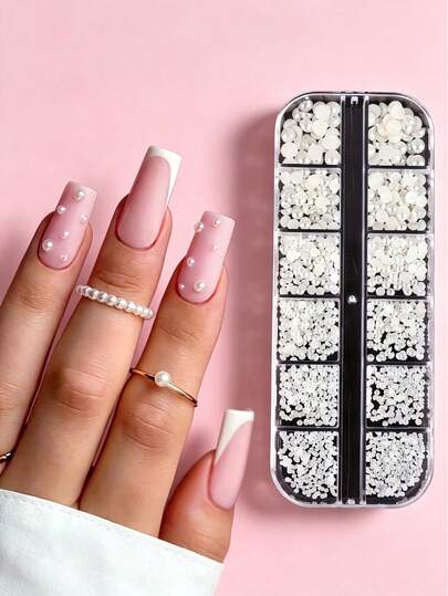 White Faux Pearl Caviar Beads, Y2K Nail Art Jewelry - 3D Crystal Rhinestone Nail Accessories, DIY Nail Gems Nail Supplies Nails