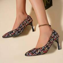 2026 New Retro Multi-Color Blended Tweed High Heels, Elegant Lady-Like Pointed Toe Stilettos - Multicolor - View 5