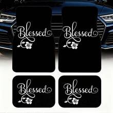 Car Floor Mats 4pcs, Material, Elegant "Blessed" Floral Design,  Fit For Cars, Easy To Clean & Durable, Ideal For Auto Interior Decoration - Style 1 - View 14