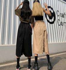 Pantalones de Pierna Ancha de Cintura Alta Estilo Coreano, Novedad Primavera-Verano, Pantalones Casuales de Moda Ulzzang para... - Verde militar - Ver 4