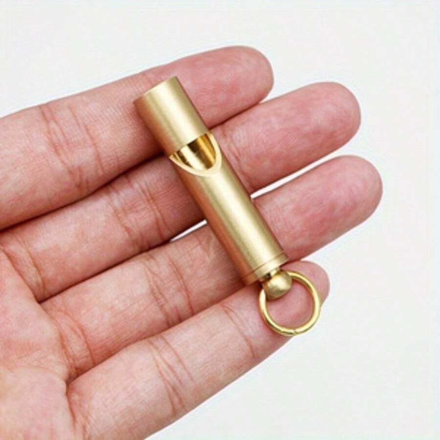 1个复古黄铜哨子,便携式求生哨钥匙扣吊坠,户外露营徒步用品 - 查看 1
