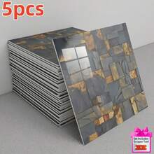 5/10 Pieces Of Glossy Marble-Textured Wall Stickers - Sticky Waterproof Removable Vinyl Stickers, Easy To Peel Off. Luxurious Marble Design, Easy To Install And Clean, Perfect For Bathroom, Kitchen And Living Room Renovations - With Scraper Tools - 5Pcs - 查看 10