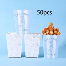 10pcs/20pcs/50pcs,Blue White Striped Bachelorette Popcorn Boxes, "Last Toast On The Coast" Paper Snack Containers For Beach Bridal Shower Candy Snack Treat Boxes, Hen Party, Beach Wedding & Nautical Themed Bridal Party,Wedding Rehearsal Dinner Favor - View 10